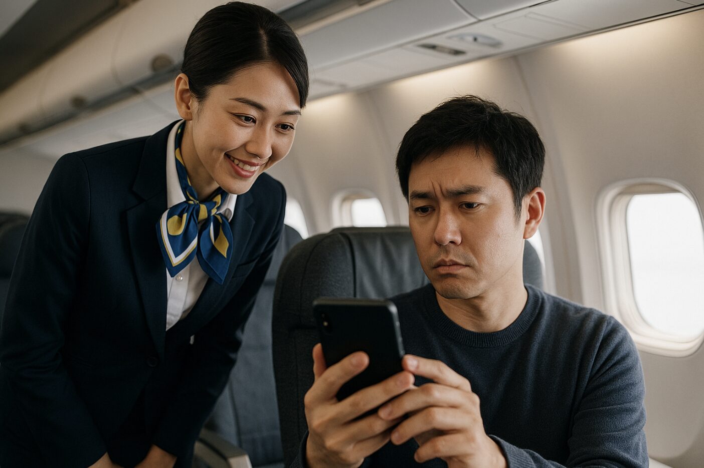 飛行機の中でスマホはいじれる?